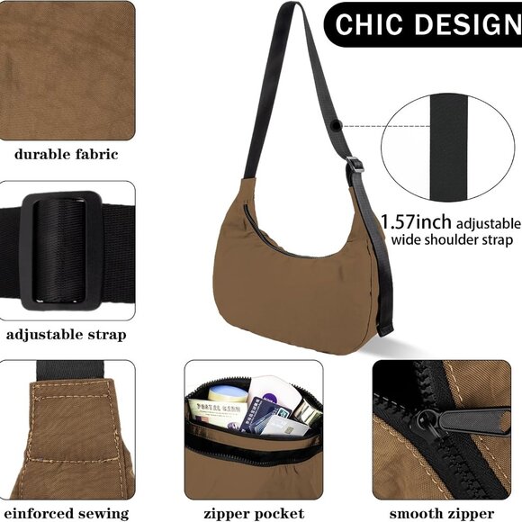 Nylon Crescent Shoulder Bag for Women Men,Crossbody Bag with Adjustable Strap&Du - Picture 4 of 7